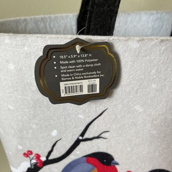 Barnes & Noble Bags Barnes Noble Tote Book Bag Gray Felt Birds On
